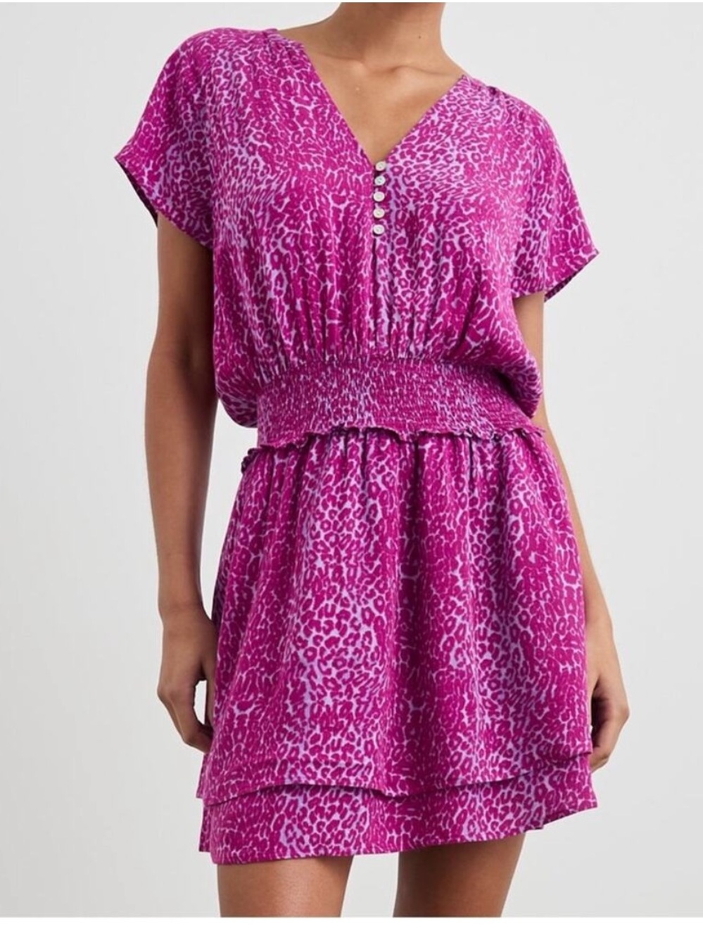 Rails Karla Dress Magenta Cheetah Short Sleeve V‎ Neck Mini Dress Size M